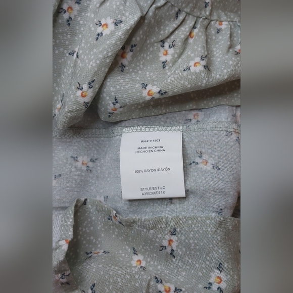 AUW Fit & Flare Green Floral Peasant Babydoll Dress Size 1X Rouching Ruffle Boho - Picture 8 of 11